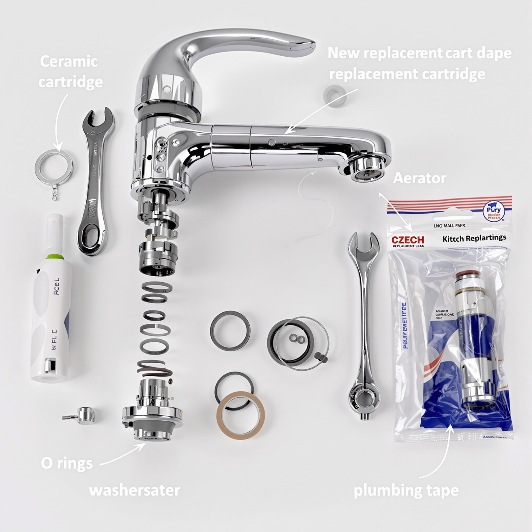 Fixing a dripping faucet in bathroom or kitchen with tools and replacement parts - DIY tutorial