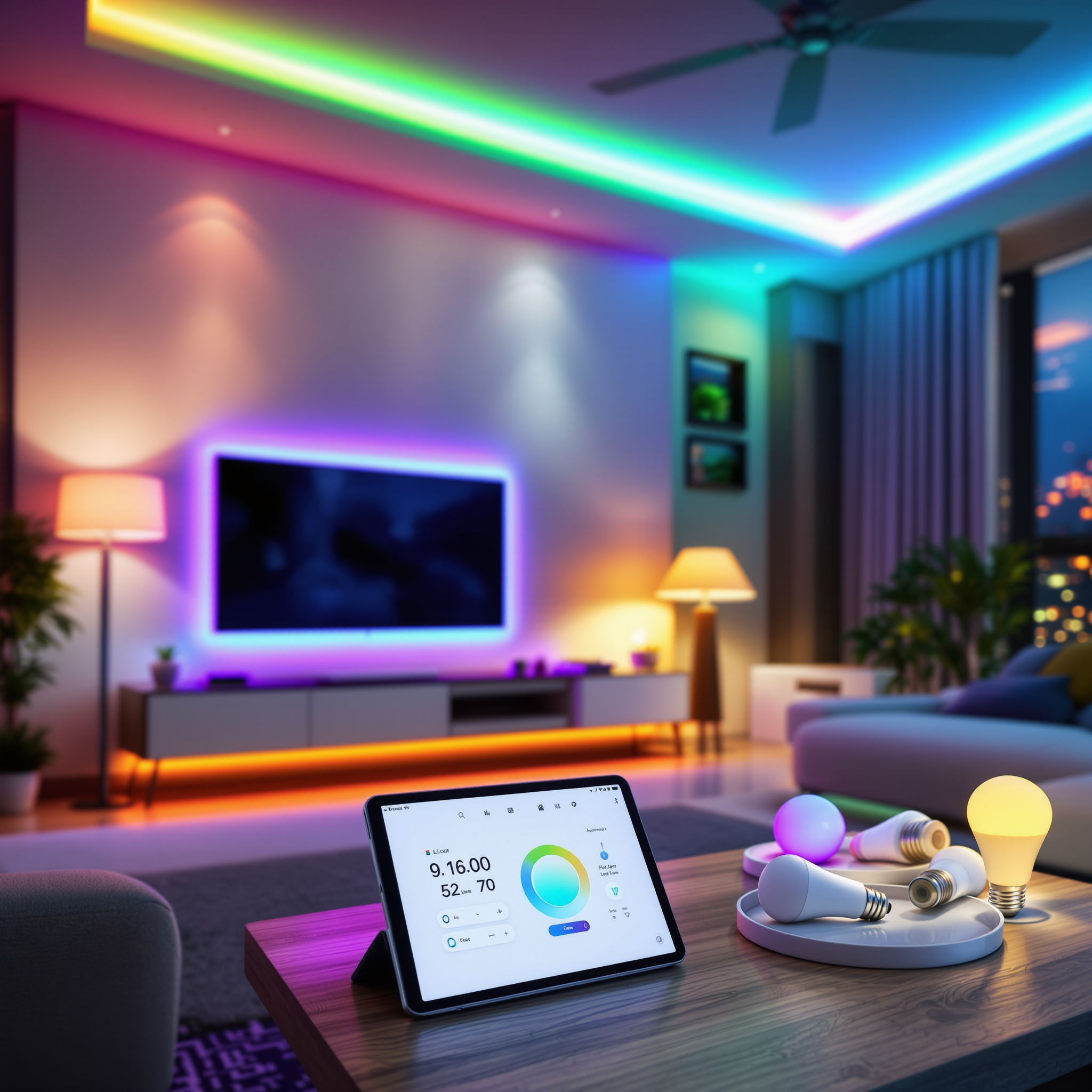 Smart lighting in modern home - LED bulbs, mobile control and automation for 2025